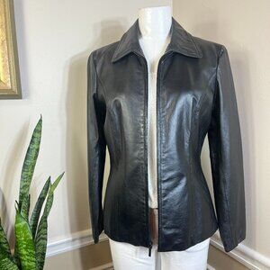 Worthington Black Leather Jacket Full Zip Medium